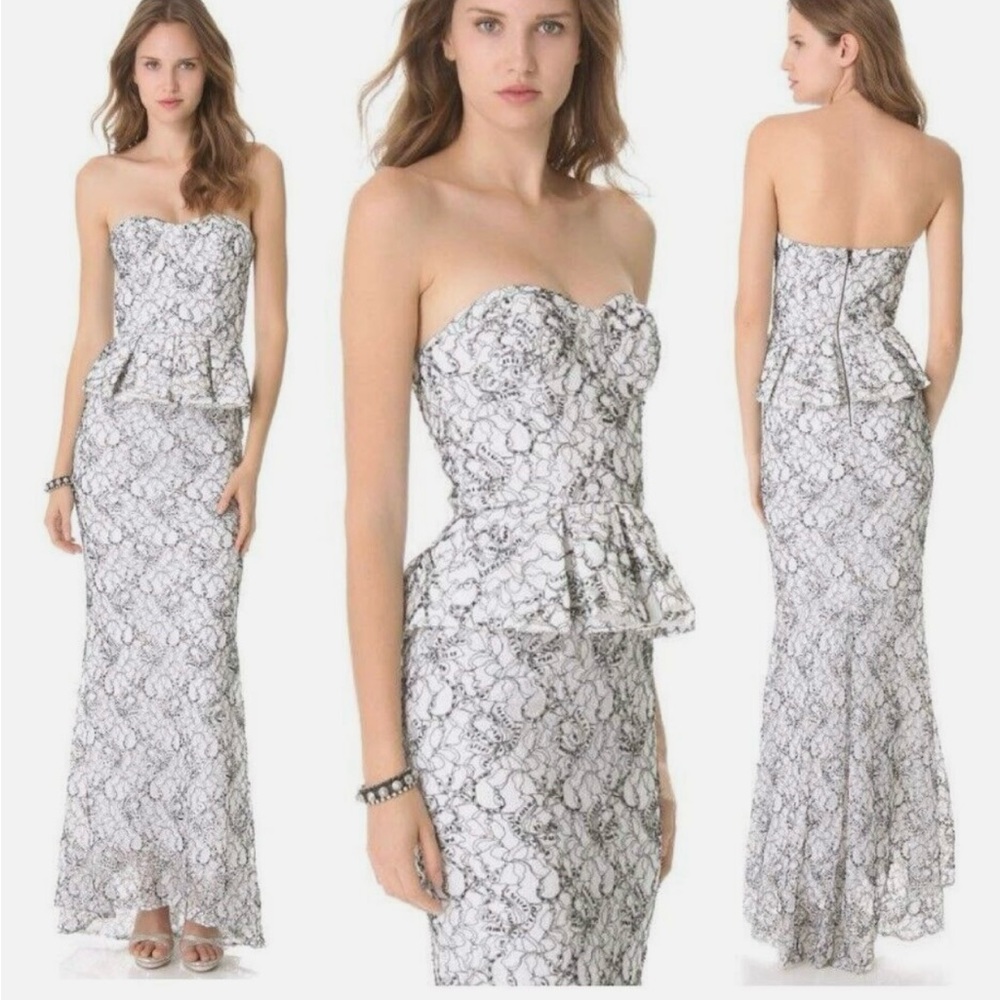 Alice + Olivia strapless gown white and black